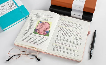 Thick College Ruled Notebook with 366 Numbered Pages, A5 Journals for Writing with 100GSM Lined Paper, Hardcover Leather Notebooks for Women Men School Note Taking Office Work Diary, 5.7"x8.3" Brown