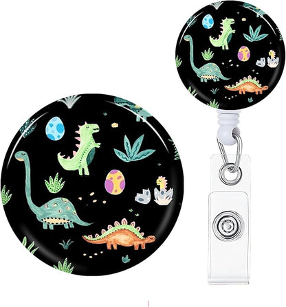 Cute Dinosaur Badge Reels Holder Retractable with ID Clip for Nurse Name Tag Card Nursing for Doctor Teacher Student Employee Office Medical Work