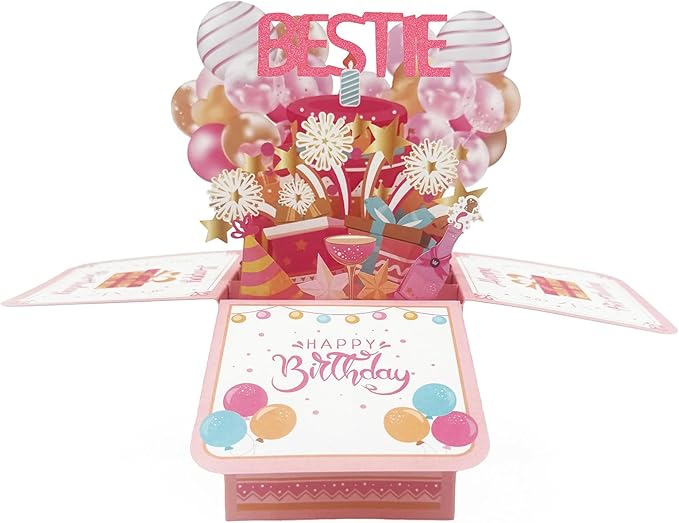 Asmallgf Happy Birthday Popup Card for Bestie, Gifts for Long Distance Best Friend for Women Girl, Cool Gifts for Female Friend, Work Bestie Gifts Cards