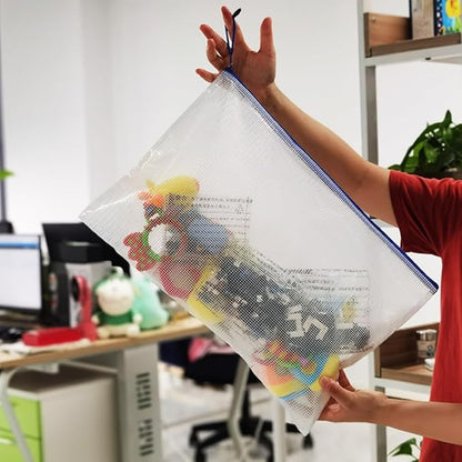 AUSTARK 20 Pcs Zipper File Bags, Plastic Mesh Pouch, Board Game Storage Bag, Waterproof Bags for Office School (A3 Size 16.9''x12'', White and Blue)