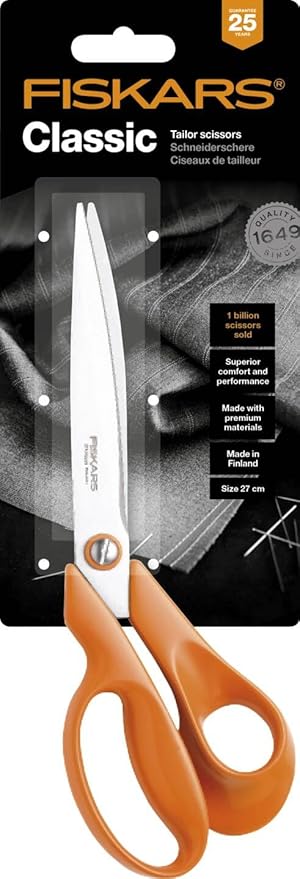 Fiskars Tailor Scissors, Length: 27 cm, Stainless Steel Blade/Plastic Handles, Orange, Classic, 1005145, 9.4 x 27 x 2.1 cm