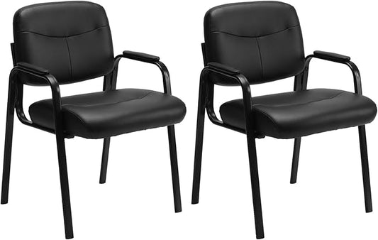 Sweetcrispy Office Reception Guest Chair No Wheels Set of 2, Leather Stationary Waiting Room Chairs with Padded Arms for Elderly Desk Conference Room Lobby Table Side Salon