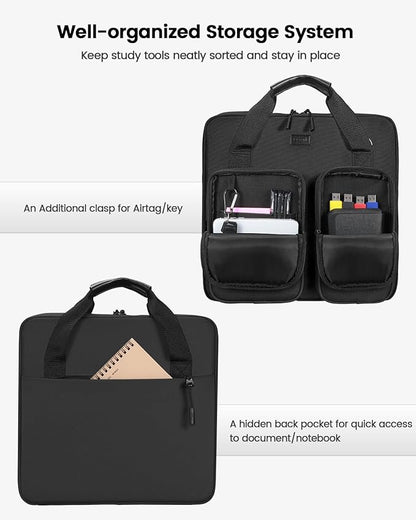 4 Inch 3 Ring Zipper Binder with Shoulder Strap & Handle & Multi-Pocket - 4" Binder with Zipper for School, Compatible with 13-Inch MacBook/Tablet -Patent Design Black