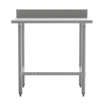 Flash Furniture Reese Commercial Stainless Steel Prep/Work Table for Back Kitchen, 430 Stainless Steel, 18 Gauge, Adjustable Shelf, 4" Backsplash, 30" x 36"