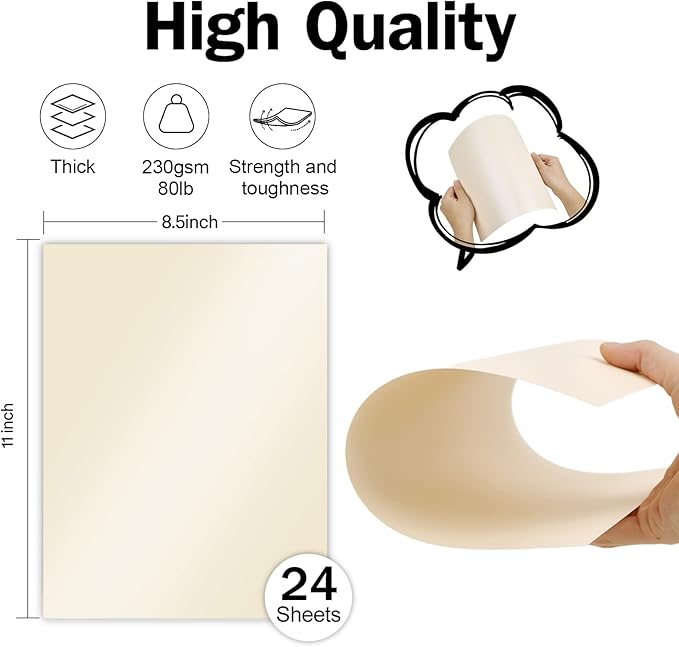 24 Sheets Cream Shimmer Cardstock 8.5 x 11 Ivory Paper, Goefun Off White Card Stock Printer Paper for Invitations, Certificates, Crafts, Card Making