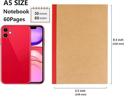 12 Pack A5 Kraft Notebook,Blank Pages - 60 Pages (30 Sheets),Sketch Book bulk, 8.3”x 5.5”Small Kraft Notebook