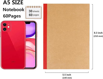 48 Pack A5 Kraft Notebook,Lines Pages - 60 Pages (30 Sheets), Wide Ruled,8.3”x 5.5” Small Kraft Notebook