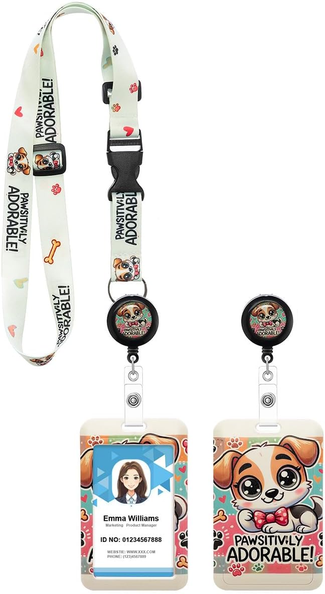 Cute Doggie Lanyard with Retractable Badge Reel and ID Badge Holder, Adjustable Lanyard Badge for Dog Lovers, Teachers, Nurses, and Office Professionals