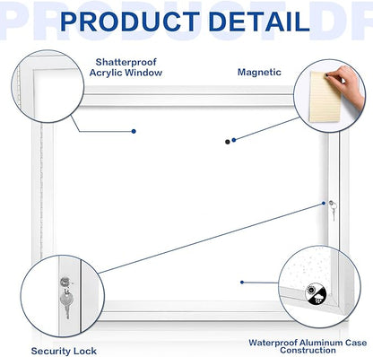 SWANCROWN Enclosed Bulletin Board Magnetic Dry Erase Board 37” x 28” Weatherproof Notice Board for Outdoor Public School Office