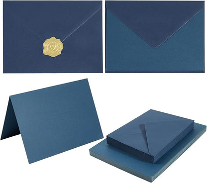 50 Pack Navy Blue A6 Envelopes with Cards 4x6 Thick Folded Cardstock and Gold Stickers for Greeting Cards, Wedding, Birthday, Invitations, Baby Showers (Navy Blue, 4x6)