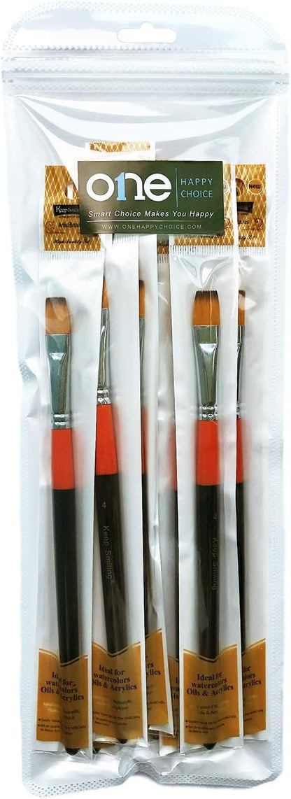 1/2 Inch Flat Bright Paint Brush, Pack of 12, Premium Quality Synthetic Sable Hair for Acrylic Watercolor Oil Gouache Painting by Students, Professionals and Artists