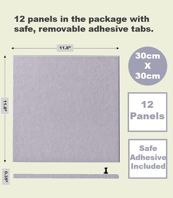 Large Cork Board Alternative - 47"x35" 12 Pack Felt Wall Tiles with Safe Removable Adhesive Tabs, Cork Wall Tiles Cork Board for Home Office Pin Board Tack Board 48 x 36 - Light Purple