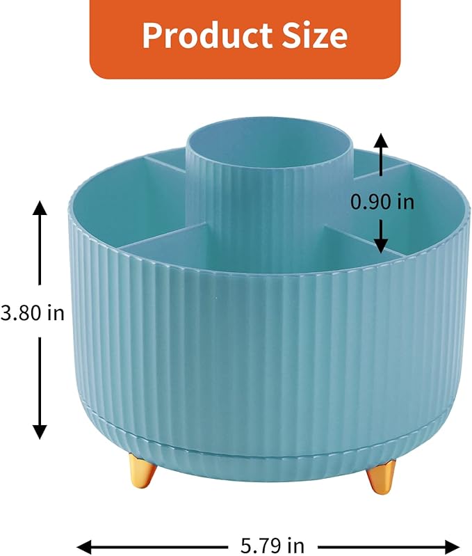 Desk Pencil Pen Holder, 5 Slots 360°Degree Rotating Pencil Pen Organizers for Desk, Desktop Storage Stationery Supplies Organizer, Cute Pencil Cup Pot for Office, School, Home, Art Supply, Blue
