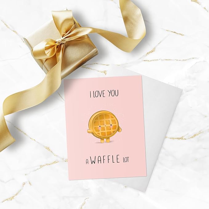 ALY LOU Anniversary Card for Her Him/Girlfriend Wife/Husband Boyfriend, Friendship Thank You Birthday Kawaii Greeting Card (I Love You A Waffle Lot)