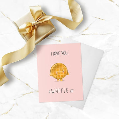 ALY LOU Anniversary Card for Her Him/Girlfriend Wife/Husband Boyfriend, Friendship Thank You Birthday Kawaii Greeting Card (I Love You A Waffle Lot)