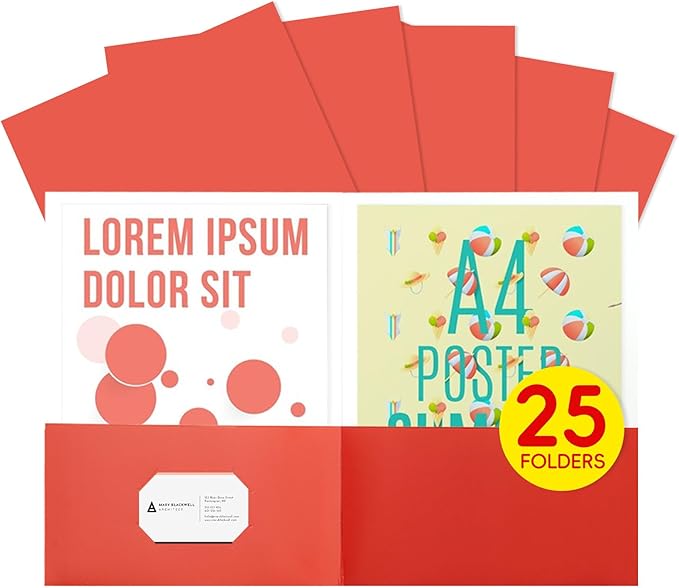 25pcs Red Folders with Two-Pockets Fit Letter Size Paper,Paper File Designed for Office,Home and Classroom Use