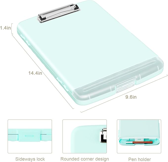 Piasoenc Clipboard with Storage, 8.5 x 11 Organization Box with Pen Holder and A4 Legal Paper Folder, Heavy Duty Plastic, Folio & Side-Opening, Low Profile Clip, for Nurses, Teachers, Blue