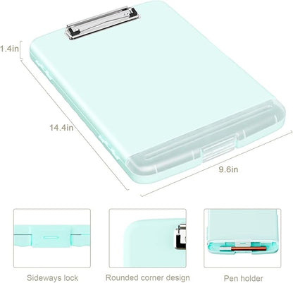 Piasoenc Clipboard with Storage, 8.5 x 11 Organization Box with Pen Holder and A4 Legal Paper Folder, Heavy Duty Plastic, Folio & Side-Opening, Low Profile Clip, for Nurses, Teachers, Blue