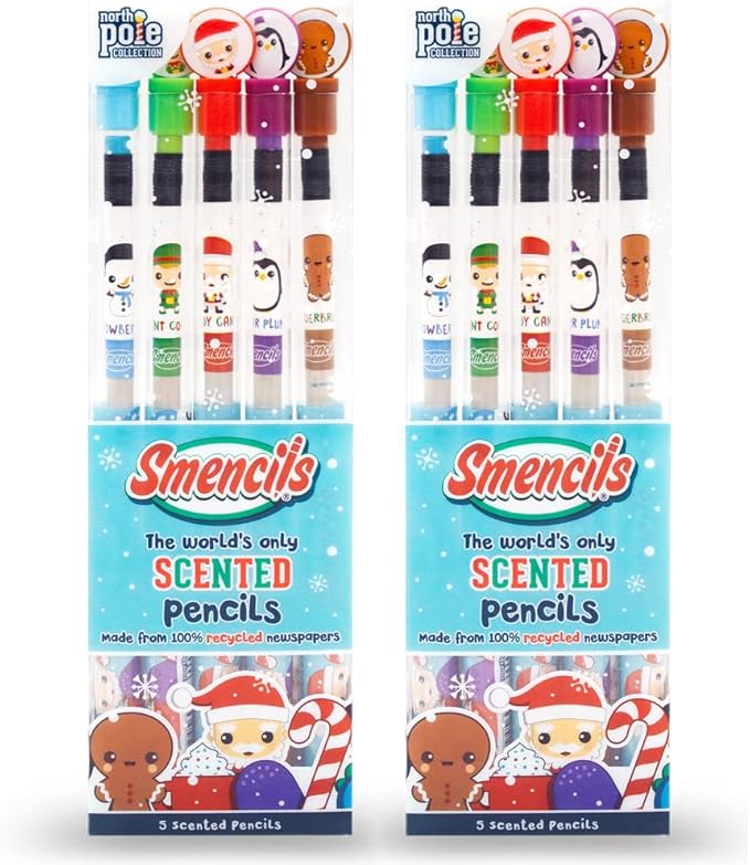 Scentco Holiday Smencils (2 Pack) - HB #2 Scented Fun Pencils, 5 Count - Stocking Stuffer, Gifts for Kids, School Supplies, Party Favors, Classroom Rewards