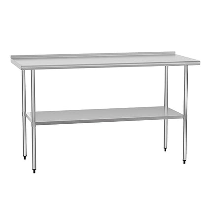 Stainless Steel Table 24 x 60 Inches Metal Prep Table with Backsplash & Adjustable Undershelf for Commercial Kitchen, Outdoor, Restaurant, Hotel & Garage