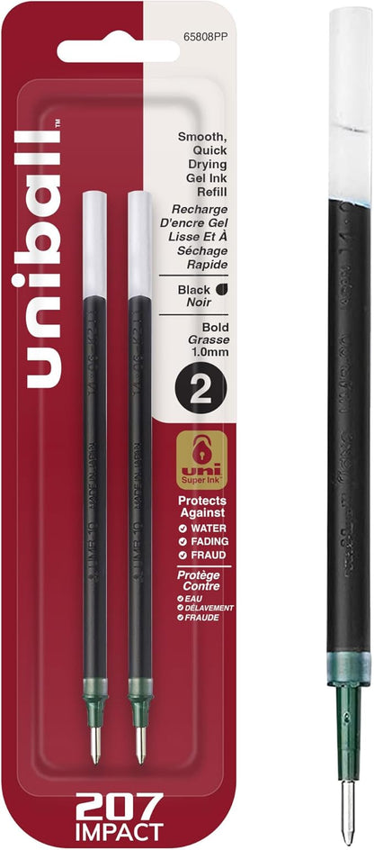 uniball Refill For Gel Impact Gel Pens, Bold Conical Tip, Black Ink, 2/pack
