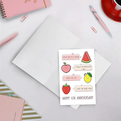 SuperShunhu Cute 4th Anniversary Card for Him & Her, Fruit Pun Anniversary Card Gift for Husband & Wife