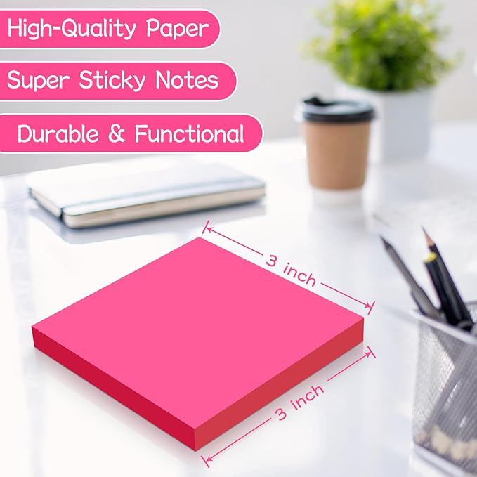 (18 Pads) Sticky Notes 3x3 inch, Self-Stick Pads Bright Colors Sticky Note, Recyclable, Easy to Post for Home, Office, Notebook