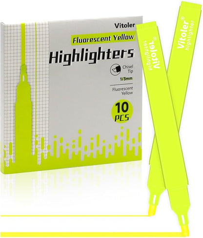 Vitoler Fluorescent Yellow Highlighters,10 Pack Bright Color Chisel tip Highlighters for Adults Kids in the Home School Office
