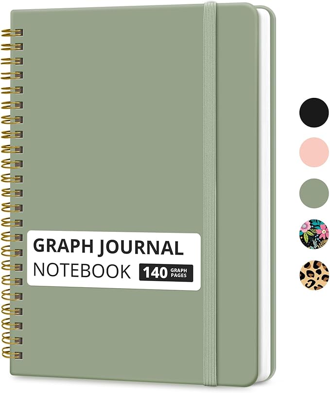 Taja Graph Spiral Journal Notebook for Women & Men, 140 Pages, Graph Paper Hardcover Notebook for Planning & Tracking, Journals for Graphing, A5(6"x8") - Green
