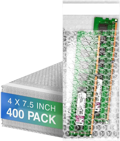 Clear Bubble Out Bags, 4 x 7.5 Inches. 400 Pack Self Seal Bubble Pouches. Polyethylene Clear Bubble Bags for Packing. Waterproof Clear Bubble Out Pouches for Fragile Things