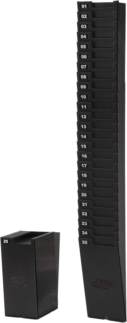 Lathem Expanding Time Card Rack for 9" Cards, 25 Pockets, Black Plastic, Mounting Hardware (25-9EX)