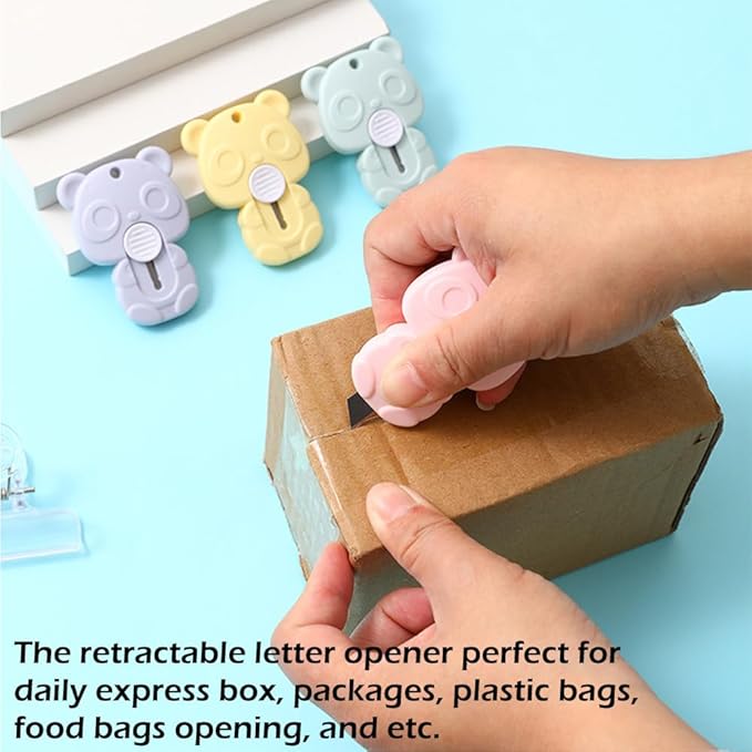 6 Pack Mini Box Cutter Retractable Utility Knife, Cute Panda Shaped Letter Opener Envelope Slitter, Portable Utility Pocket Knives for DIY Cutting Paper Home Office School Stationery