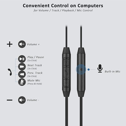 Single-Side USB Earbud with Boom Mic, USB-A Headphone for PC, Mac, Laptop, Desktop, PS4, PS5 & Call Center, Ideal for Conference, Gaming, Remote Work, 5.9FT Long Cord, Right-Ear Only