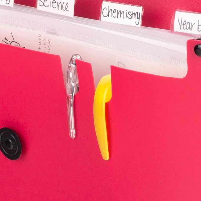 Five Star Expanding File Organizer, 6-Pocket Accordian File Organizer, Bungee Closure, Holds 11" x 8-1/2", Fire Red (350100B-ECM)