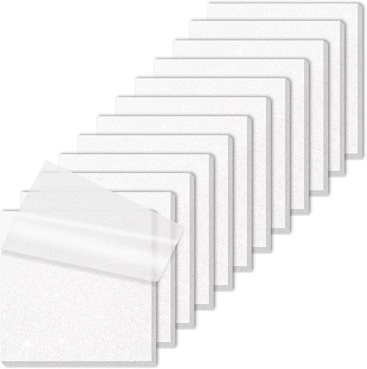 SYMDROMIA Transparent Sticky Notes 12 Pack, Frosted Glitter White 3x3 Inch, High Transparency Glass-Like Adhesive Clear Seee Through Sticky Notes for Women Office School Supplies 600 Sheets