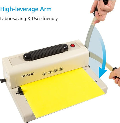 TIANSE Binding Machine, Spiral Coil Binder Machine, Electric Coil Inserter, 15 Sheets Punch Capacity, Suit for Letter Size / A4 / A5 Book Maker, with 100pcs 5/16'' Plastic Coil Binding Spines & Plier