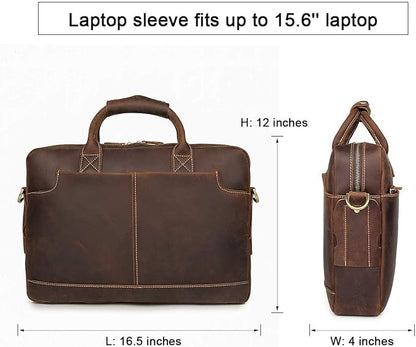 Augus Leather Laptop Briefcase for Men,Waterproof Travel Messenger Duffle Bags 15.6 Inch Laptop Bag