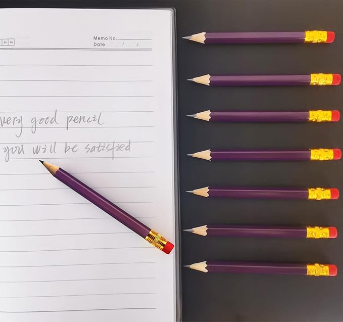 Adhere 25pcs Golf Pencils with eraser Hexagon Wooden Pencils Graphite 2B for Golf Event Scoring,Classroom,Wedding,Company Meetings,Pew, Pocket(Purple)