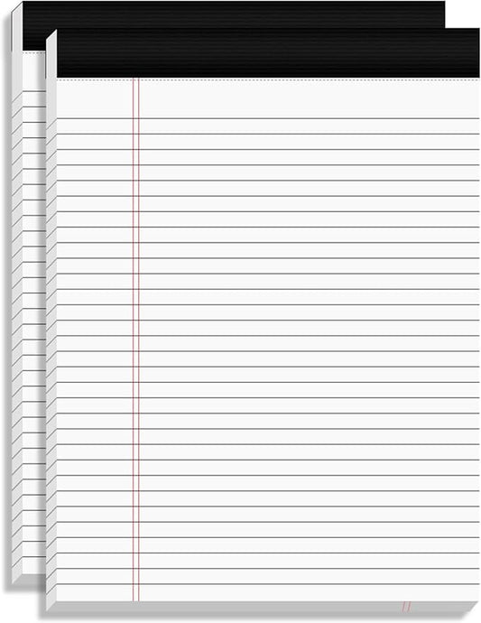 2-Pack Professional Legal Pads 8.5x11 Inches, Wide Ruled White Paper Perforated - 50 Sheets per Pad, Durable for Office, School & Legal Use