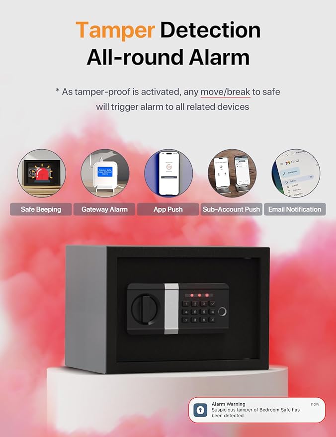 FORFEND Smart Home Safe | WiFi Safe Box App Lock/Alarm | Voice Command, Kidnap Alarm, Tamper Detect, Frozen Mode, Sub Account| Digital Safe Anti Theft