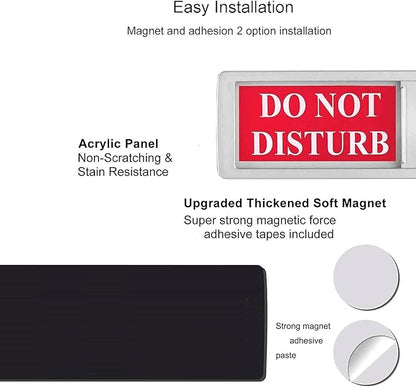 Do Not Disturb Sign, Privacy Door Sign, Please Knock Sign for Home Office Restroom Conference Hospital Hotel, Non-Scratch Magnetic Slider Door Indicator Signs, 7"×2" - Silver