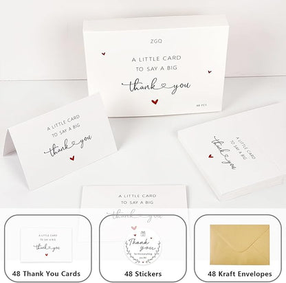 48 Pack Thank You Cards with Envelopes & Stickers, 4×6 Cute Blank Greeting Cards for Baby Shower & Wedding，Boxed Bulk Thank You Notes for Graduation Teachers Business Coworker Employee Appreciation