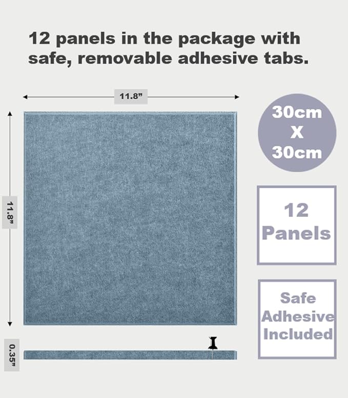 Large Cork Board Alternative - 47"x35" 12 Pack Felt Wall Tiles with Safe Removable Adhesive Tabs, Cork Wall Tiles Cork Board for Home Office Pin Board Tack Board 48 x 36 - Gray Blue