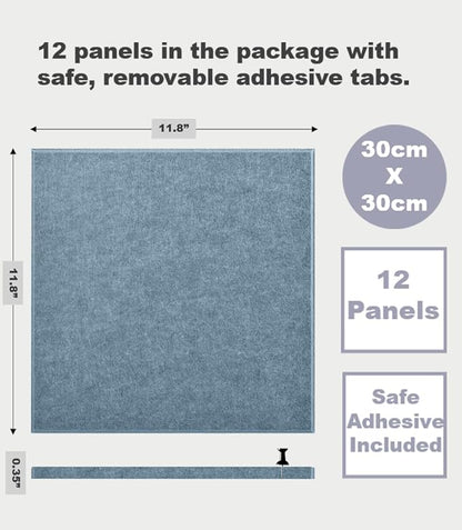 Large Cork Board Alternative - 47"x35" 12 Pack Felt Wall Tiles with Safe Removable Adhesive Tabs, Cork Wall Tiles Cork Board for Home Office Pin Board Tack Board 48 x 36 - Gray Blue