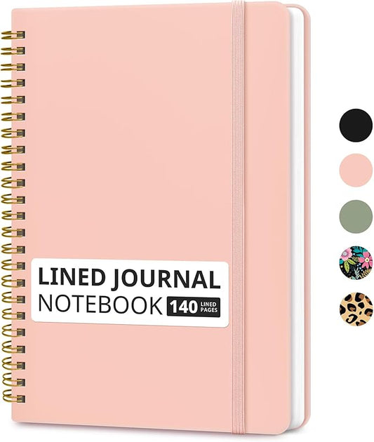 Lined Spiral Journal Notebook for Women & Men, 140 Pages, College Ruled Hardcover Notebook for Work & Note Taking, Journals for Writing, A5(6"x8") - Pink