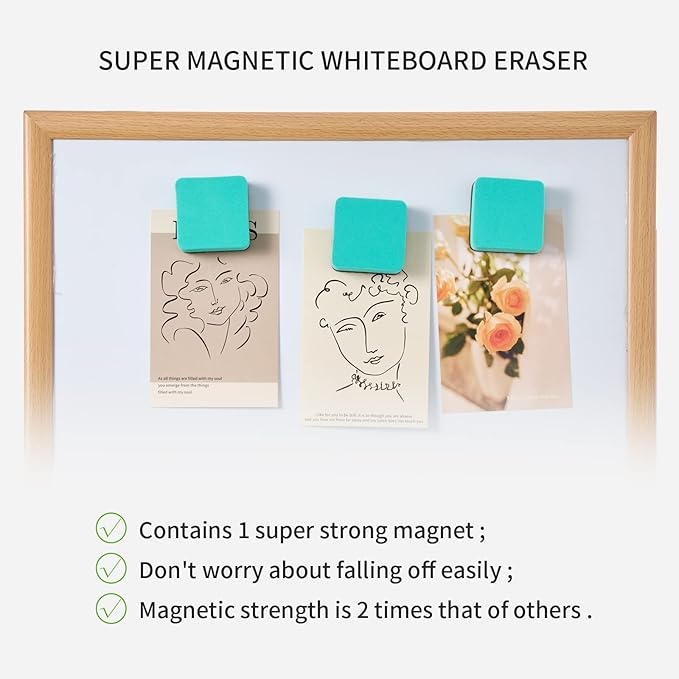 Favourde 48 Pack Magnetic Whiteboard Dry Erase Erasers Chalkboard Cleansers for Classroom, Home and Office (Green, 1.97 x 1.97 Inch)