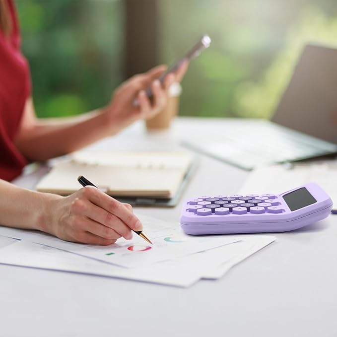 Purple Calculator, Standard Calculator,12 Digit Large LCD Display,Basic Office Calculator with Hexagonal Button,Purple Office Supplies and Desk Accessories,Gifts for Coworkers
