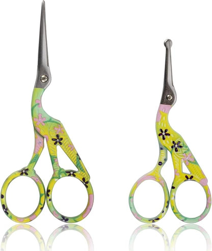 Stork Bird Rounded Safety Tip Embroidery Craft Stainless Steel Crane Scissors - Yellow - 2 Pairs