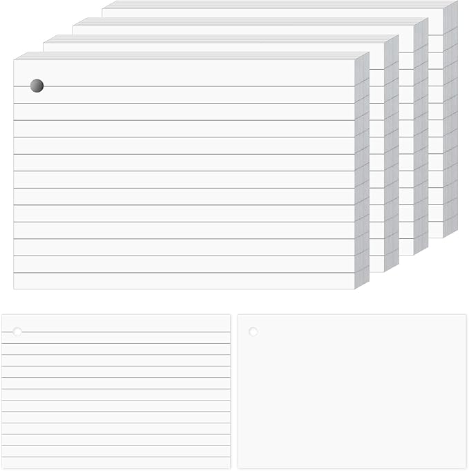 Tecmisse 160 PCS Index Cards 4 x 6 Inches, 180 GSM Thick Punched Flash Cards, Lined Note Cards, White Study Cards for School Learning and Office Supplies