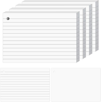 Tecmisse 160 PCS Index Cards 4 x 6 Inches, 180 GSM Thick Punched Flash Cards, Lined Note Cards, White Study Cards for School Learning and Office Supplies